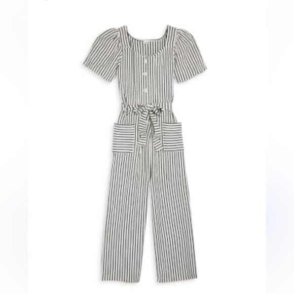 BCBG GIRLS Girls' Cotton Knit Striped Jumpsuit black and white  nwt extra large - Picture 1 of 10